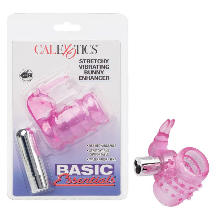 Basic Essentials Stretchy Rechargeable Vibrating Bunny Enhancer Pink