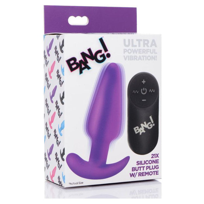 Bang 21x Vibrating Silicone Butt Plug With Remote Purple