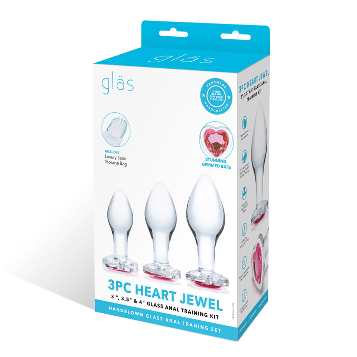 Glas 3Pc Heart Jewel Glass Anal Training Kit