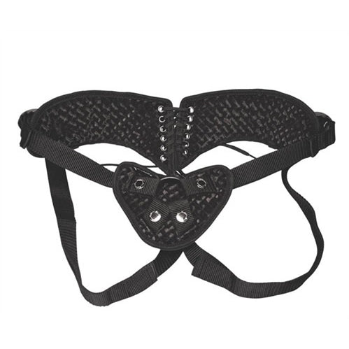 Lux Diamond Velvet Strap-on Corset Black - 4-way Adjustable Harness with O-rings