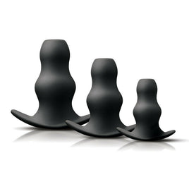 Renegade Peeker Kit Black - 3 Rippled Hollow Anal Butt Plugs