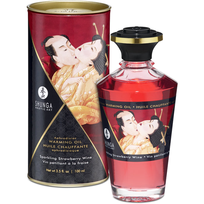 Shunga Aphrodisiac Warming Oil 3.5oz - Sparkling Strawberry Wine