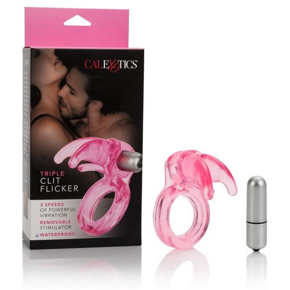 Triple Clit Flicker Cock Ring - Pink