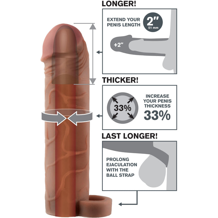 Fantasy X-Tensions Add 2" Brown Penis Extension Sleeve w/ Ball Strap