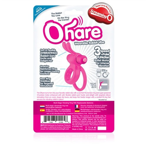 OHare Wearable Rabbit Silicone Vibrating Cock Ring Pink