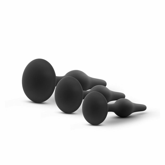 Luxe Beginner Butt Plug Kit Black - Silicone Anal Trainer Set