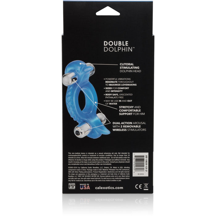 Double Dolphin Blue - Male Vibrating Cock Ring