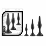 Luxe Beginner Butt Plug Kit Black - Silicone Anal Trainer Set