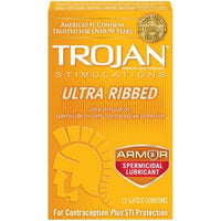 Trojan Stimulations Ultra Ribbed Armor Lubricated Condoms - 12 Pack Tj94550 TJ94552
