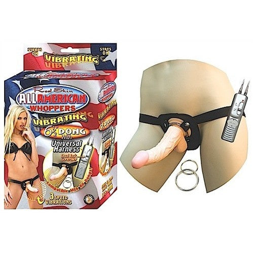 All American Whoppers Vibrating 6.5-Inch Dong With Universal Harness - Flesh NW2324-1