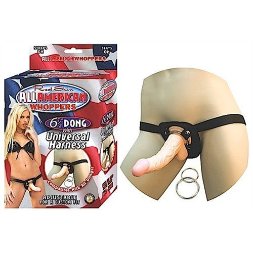 All American Whoppers 6.5-Inch Dong With Universal Harness - Flesh NW2323-1